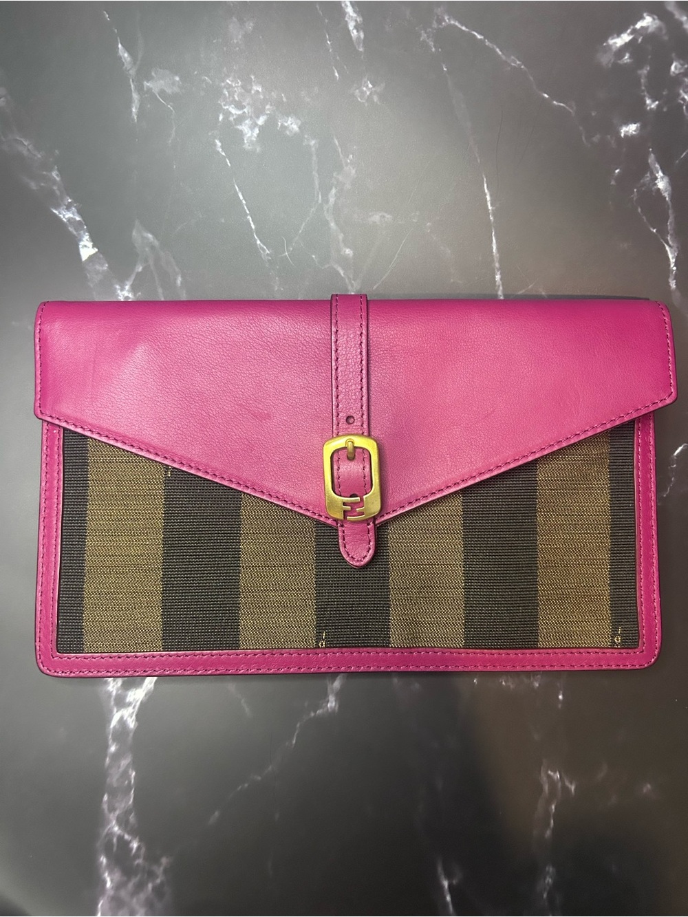 Fendi Leather-Trim Stripe Envelope Clutch